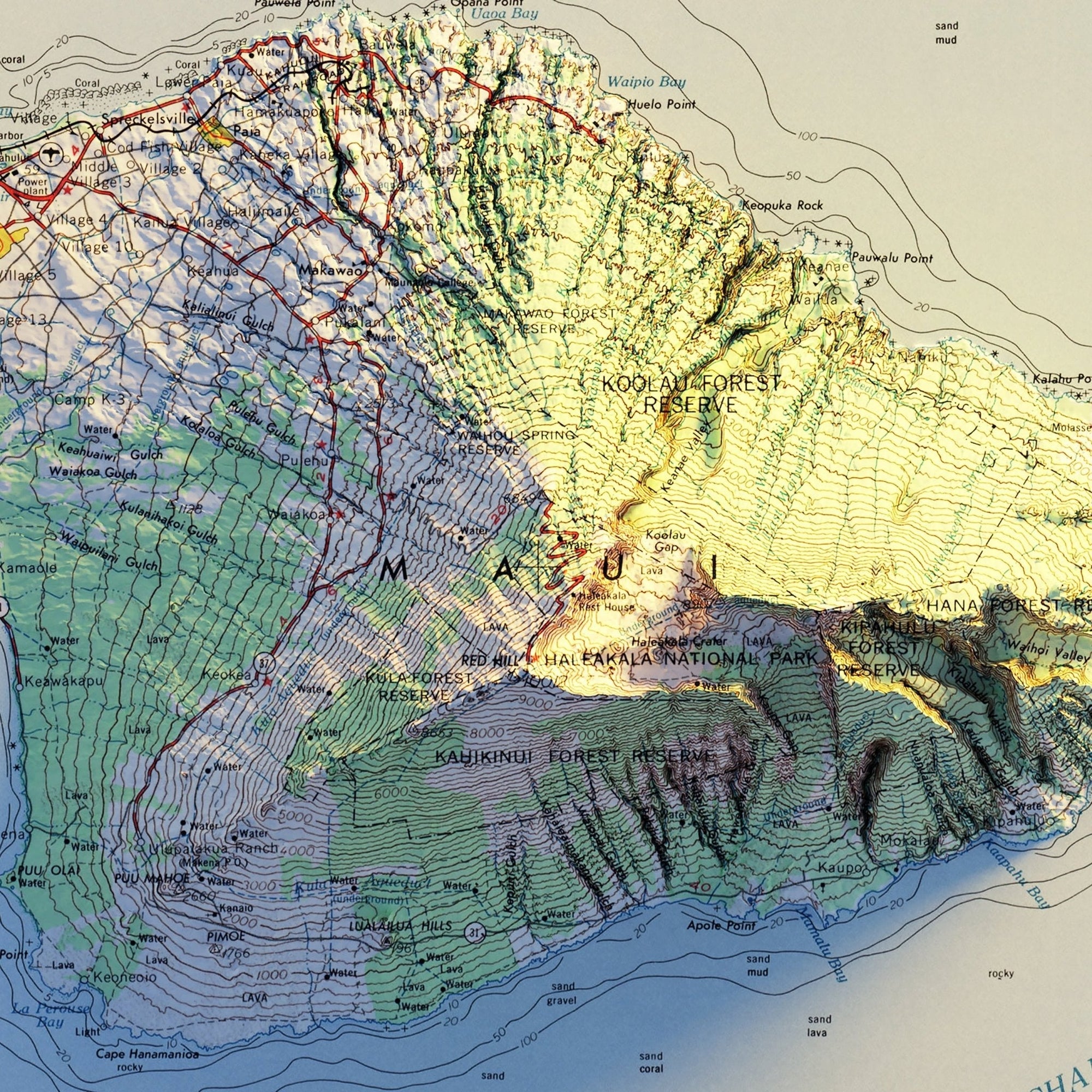 Maui 1961 Shaded Relief Map - No Frame - North Drinkware