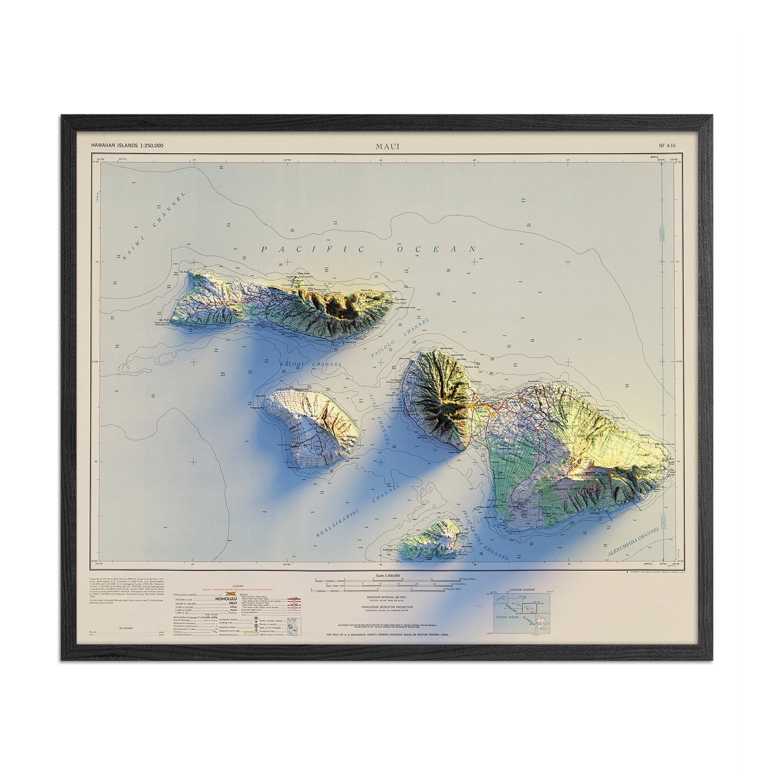 Maui 1961 Shaded Relief Map - No Frame - North Drinkware
