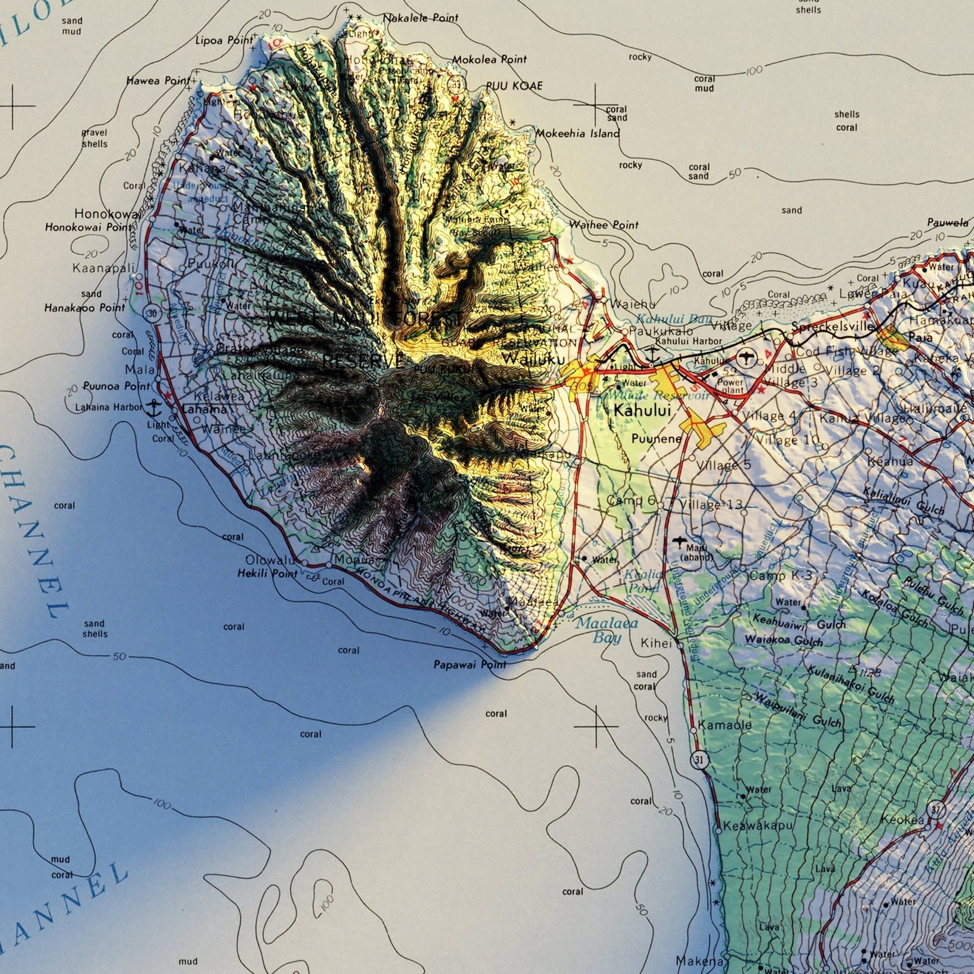 Maui 1961 Shaded Relief Map - No Frame - North Drinkware