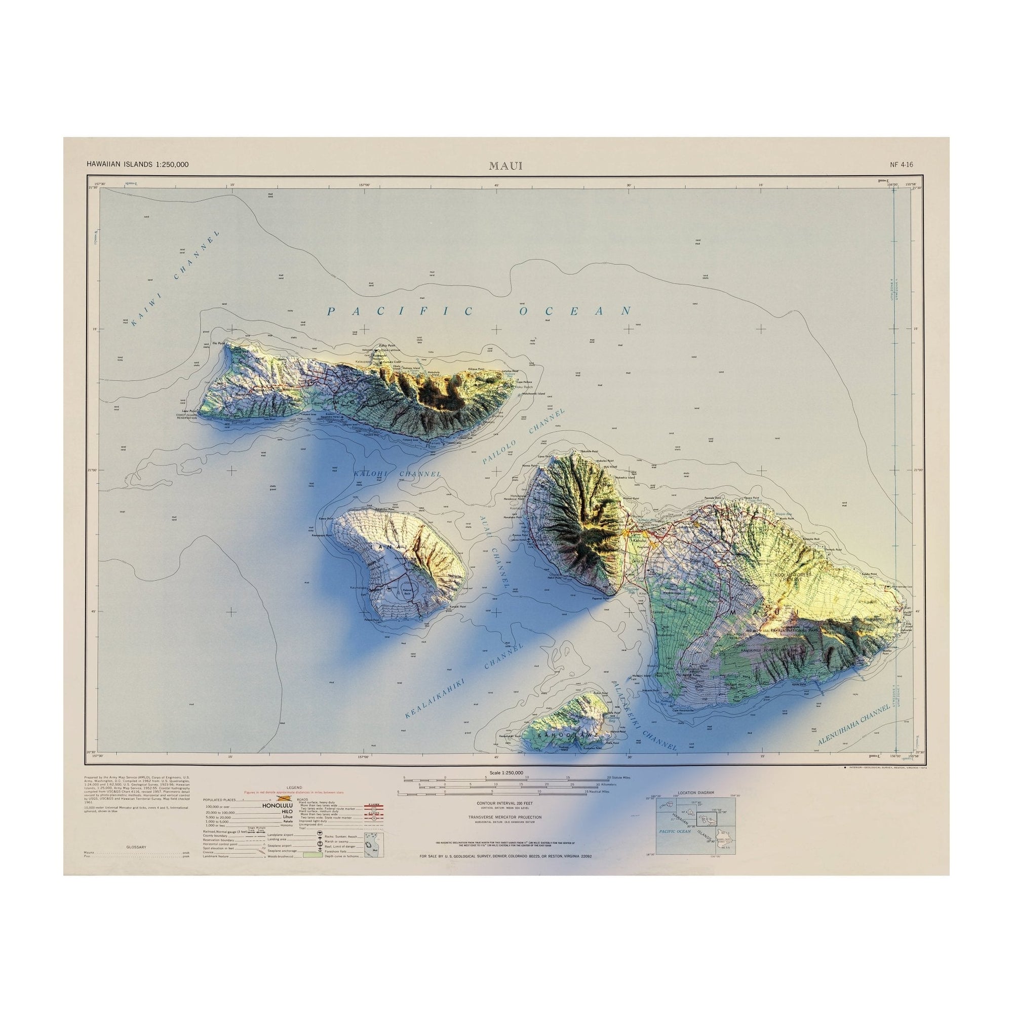 Maui 1961 Shaded Relief Map - No Frame - North Drinkware