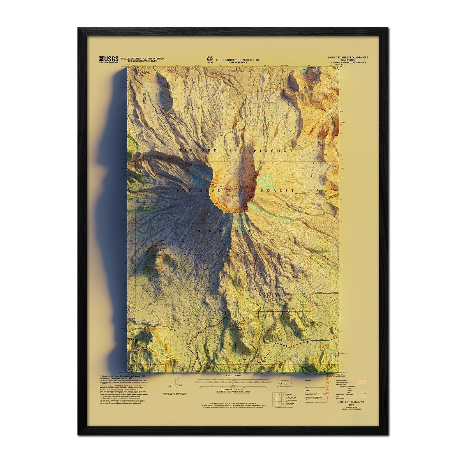 Mount St. Helens, WA 1998 Shaded Relief Map - No Frame - North Drinkware