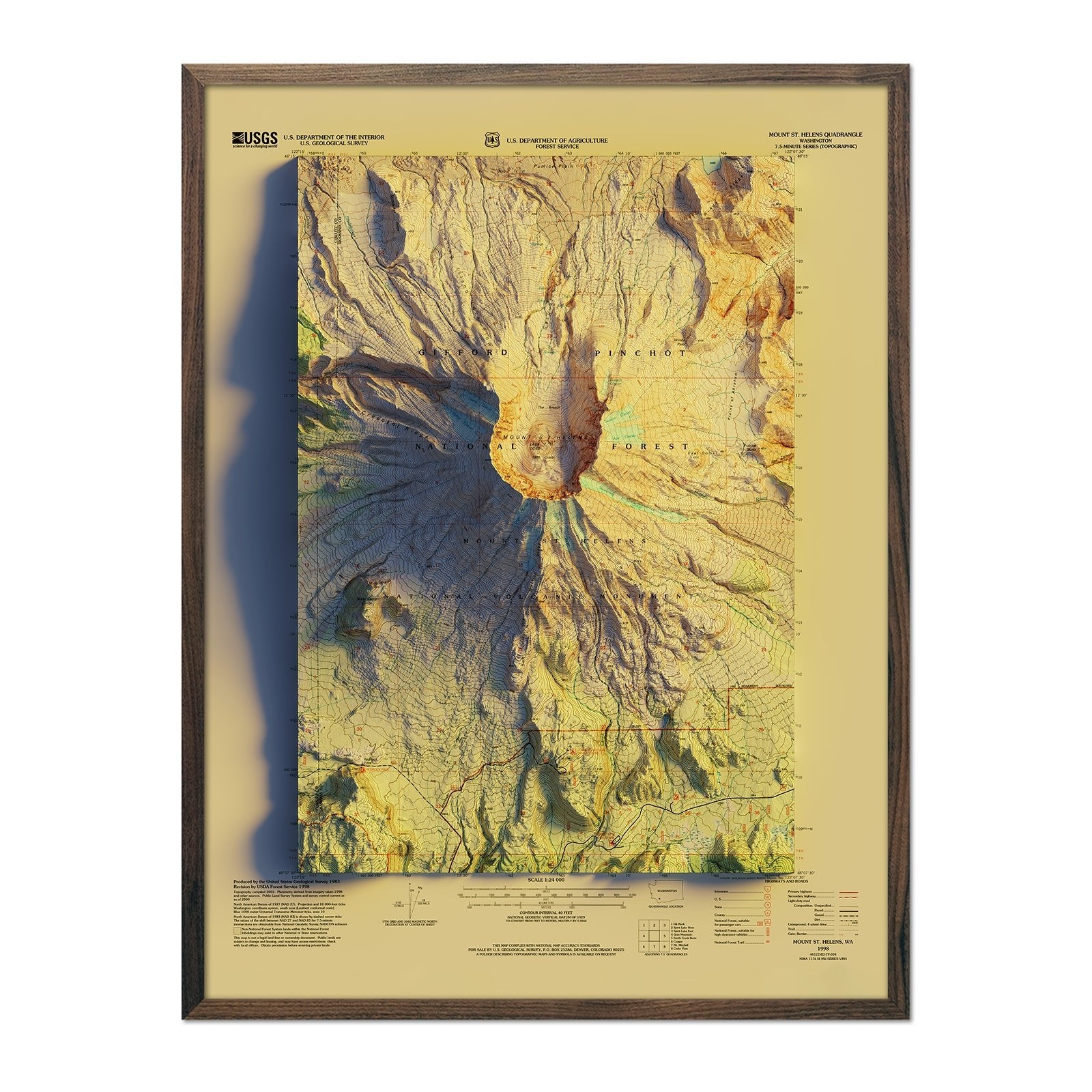 Mount St. Helens, WA 1998 Shaded Relief Map - No Frame - North Drinkware