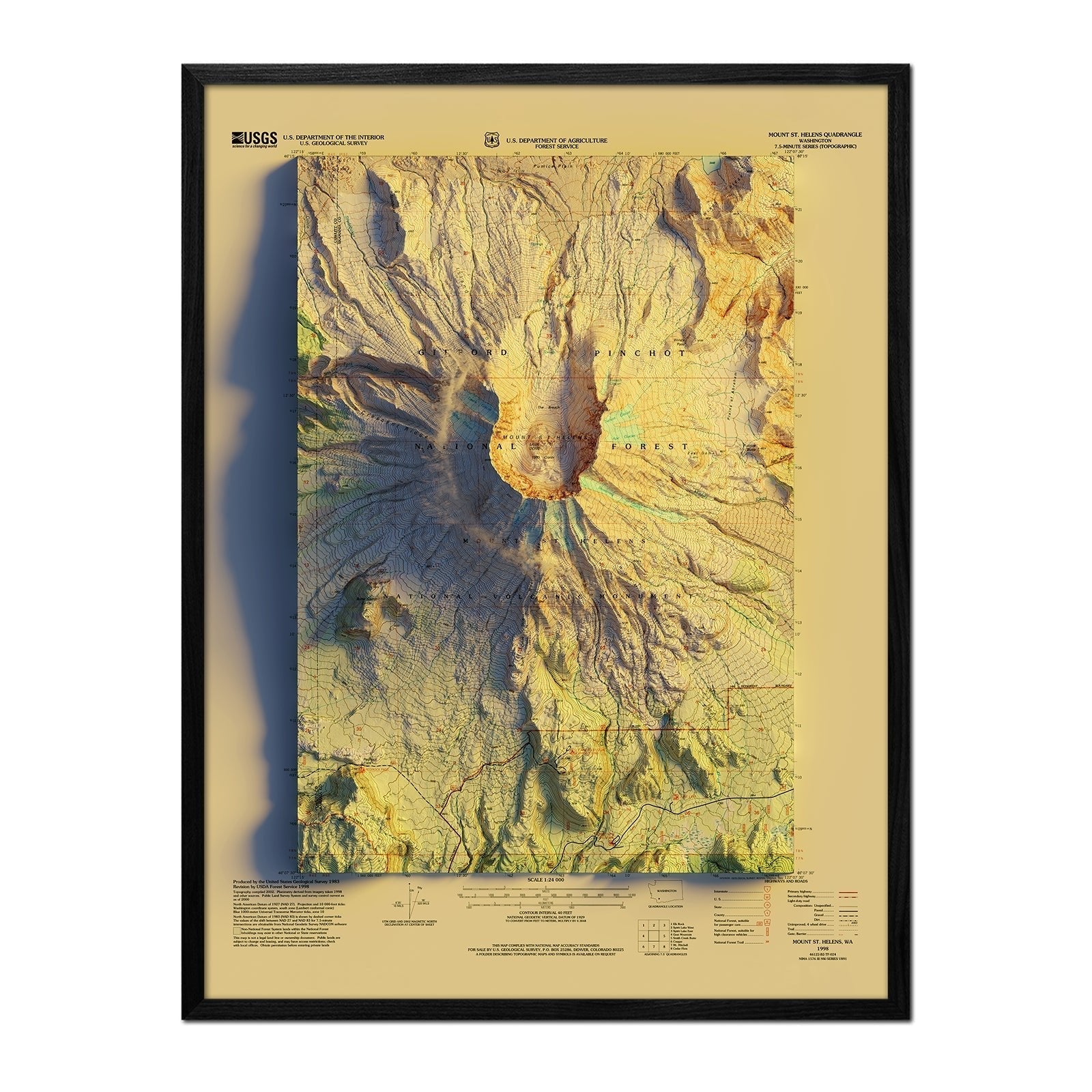 Mount St. Helens, WA 1998 Shaded Relief Map - No Frame - North Drinkware