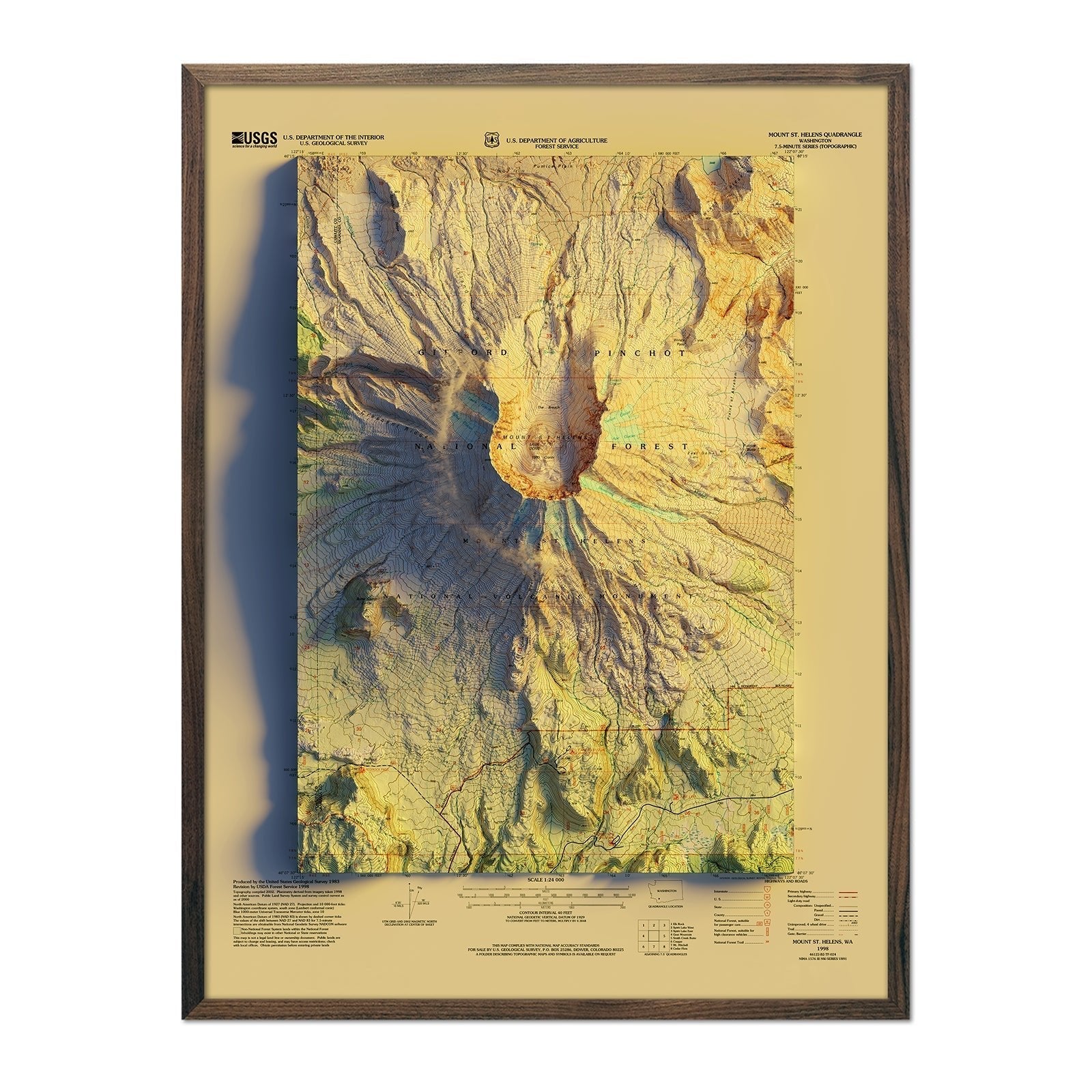 Mount St. Helens, WA 1998 Shaded Relief Map - No Frame - North Drinkware