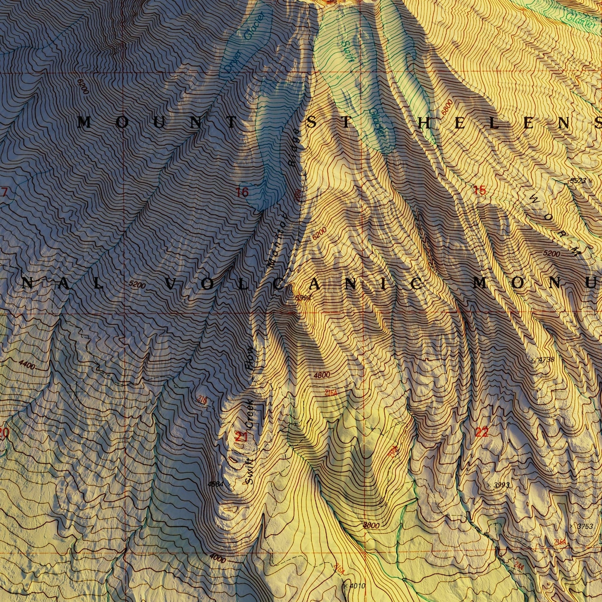 Mount St. Helens, WA 1998 Shaded Relief Map - No Frame - North Drinkware