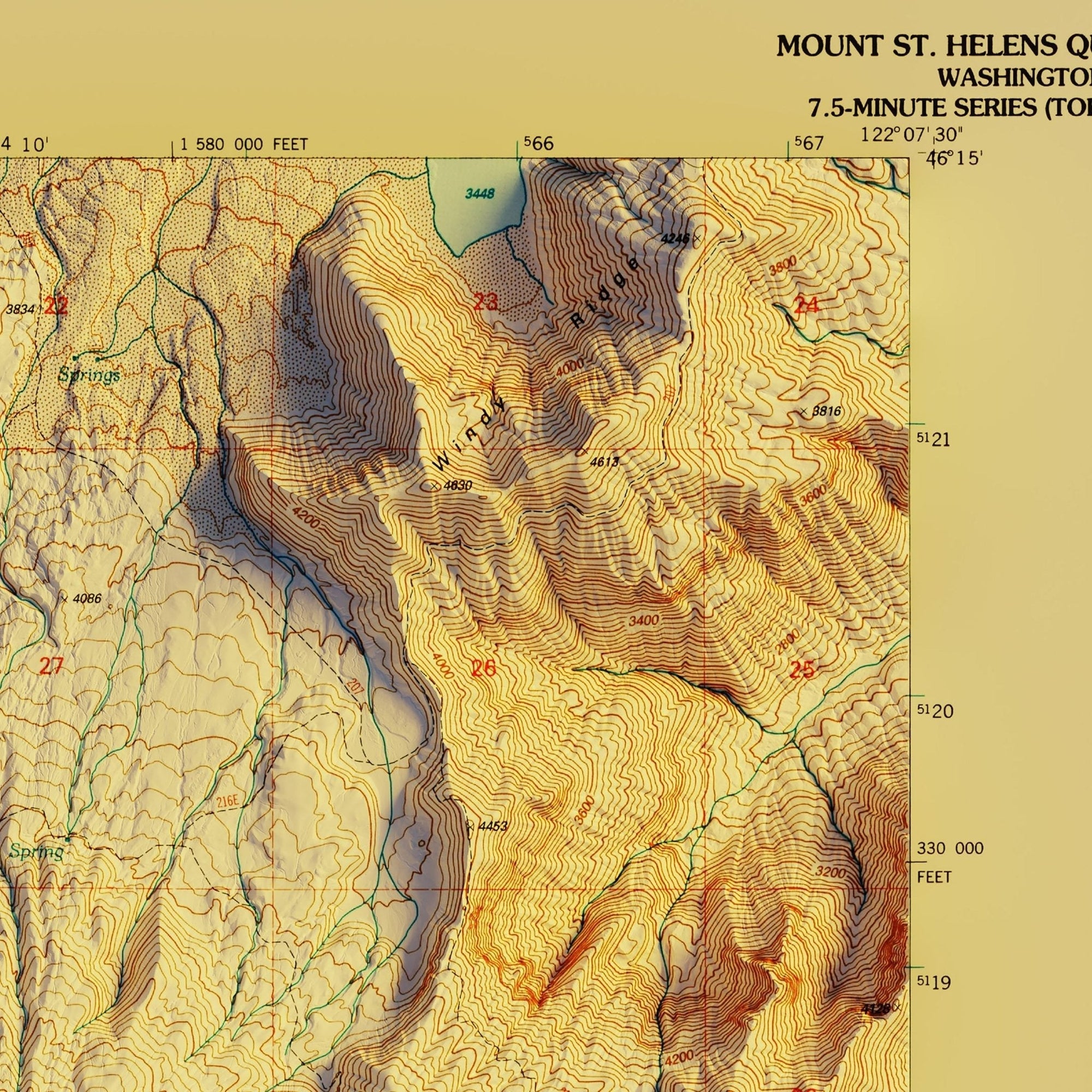 Mount St. Helens, WA 1998 Shaded Relief Map - No Frame - North Drinkware