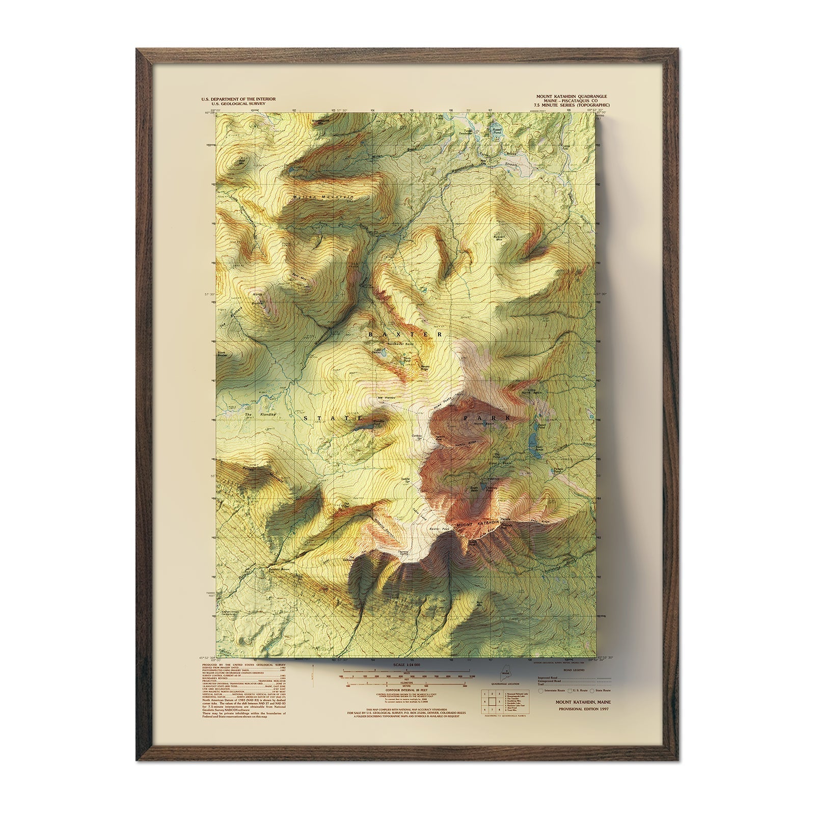 Mt. Katahdin, Maine 1997 Shaded Relief Map - No Frame - North Drinkware