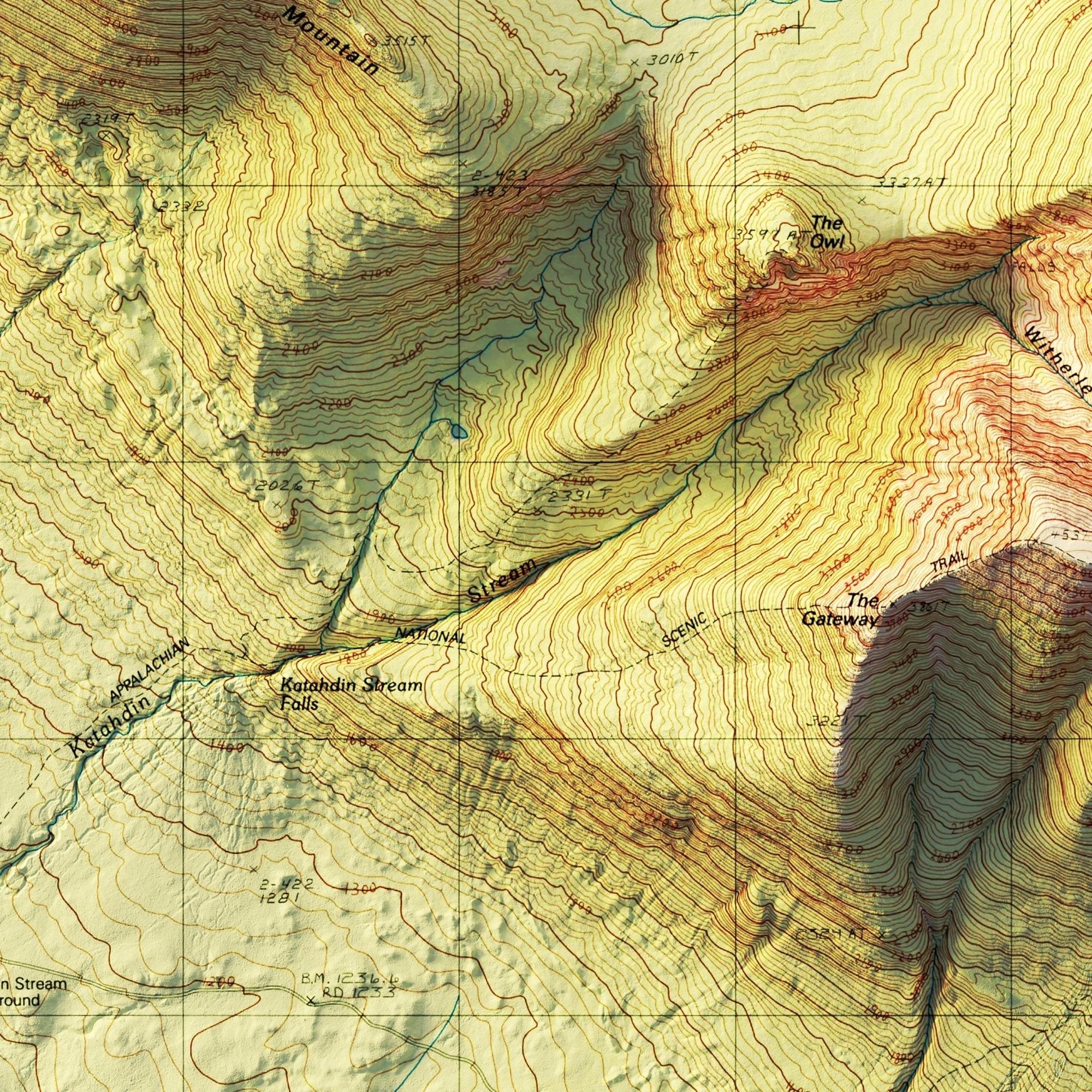 Mt. Katahdin, Maine 1997 Shaded Relief Map - No Frame - North Drinkware