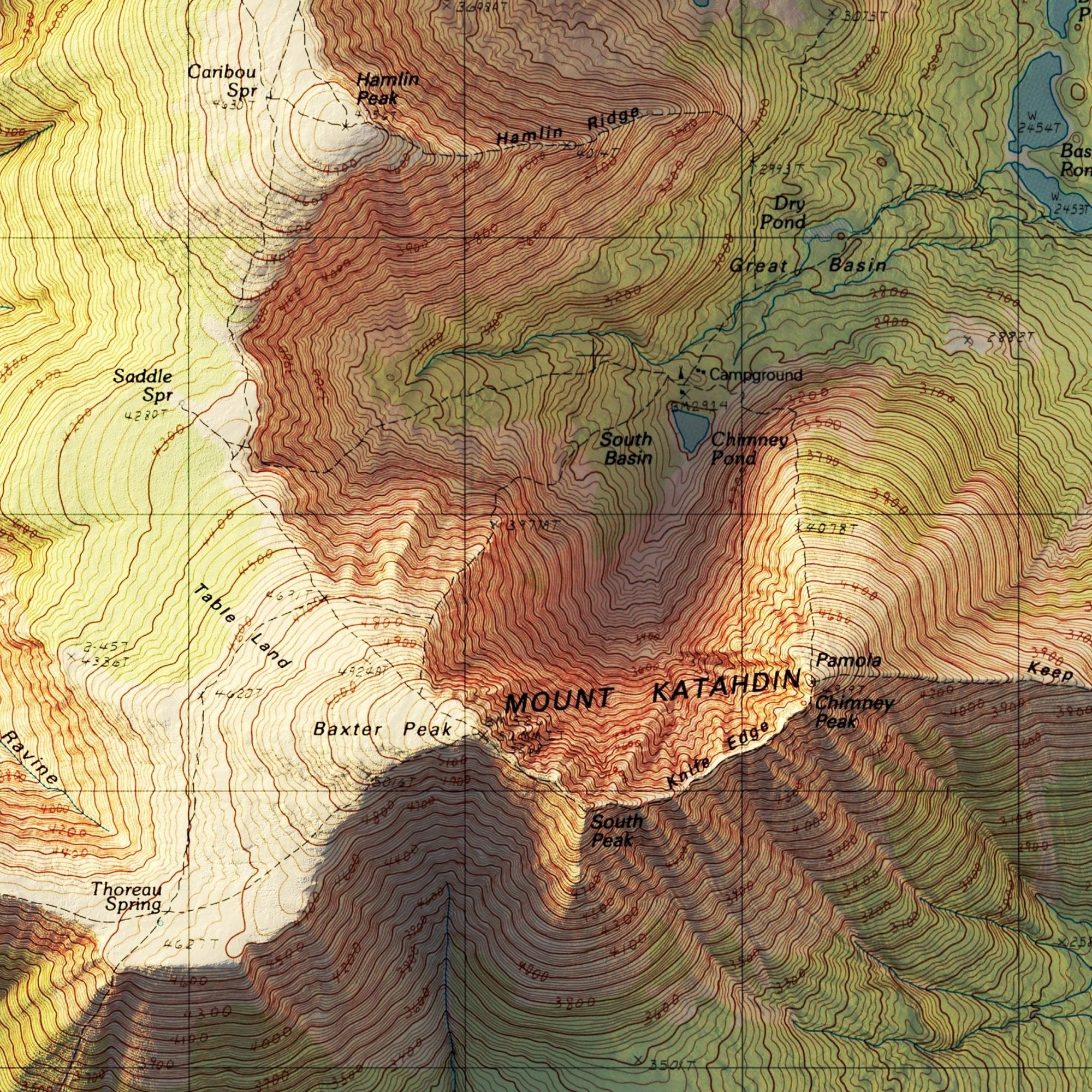 Mt. Katahdin, Maine 1997 Shaded Relief Map - No Frame - North Drinkware