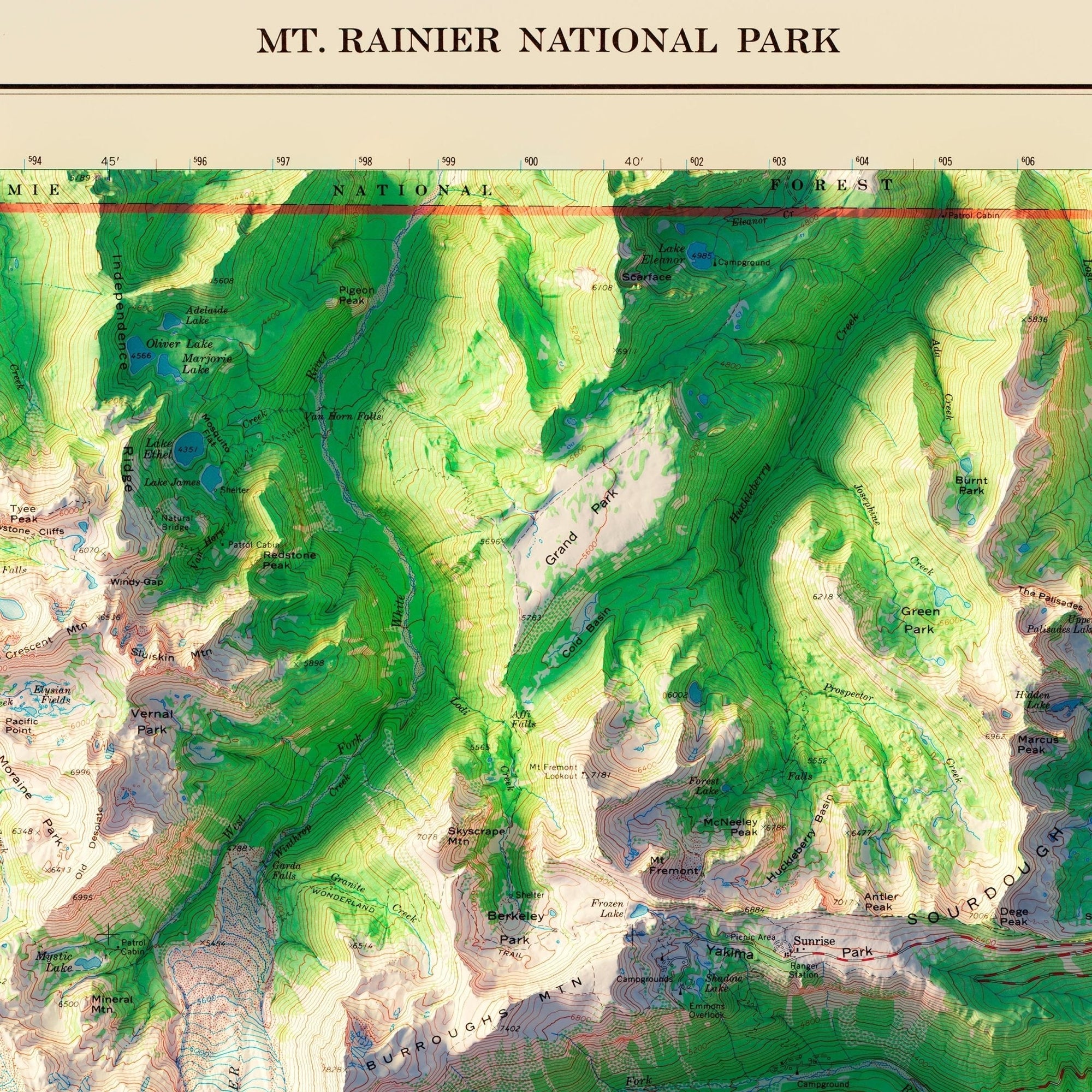 Mt. Rainier National Park 1971 Shaded Relief Map - No Frame - North Drinkware