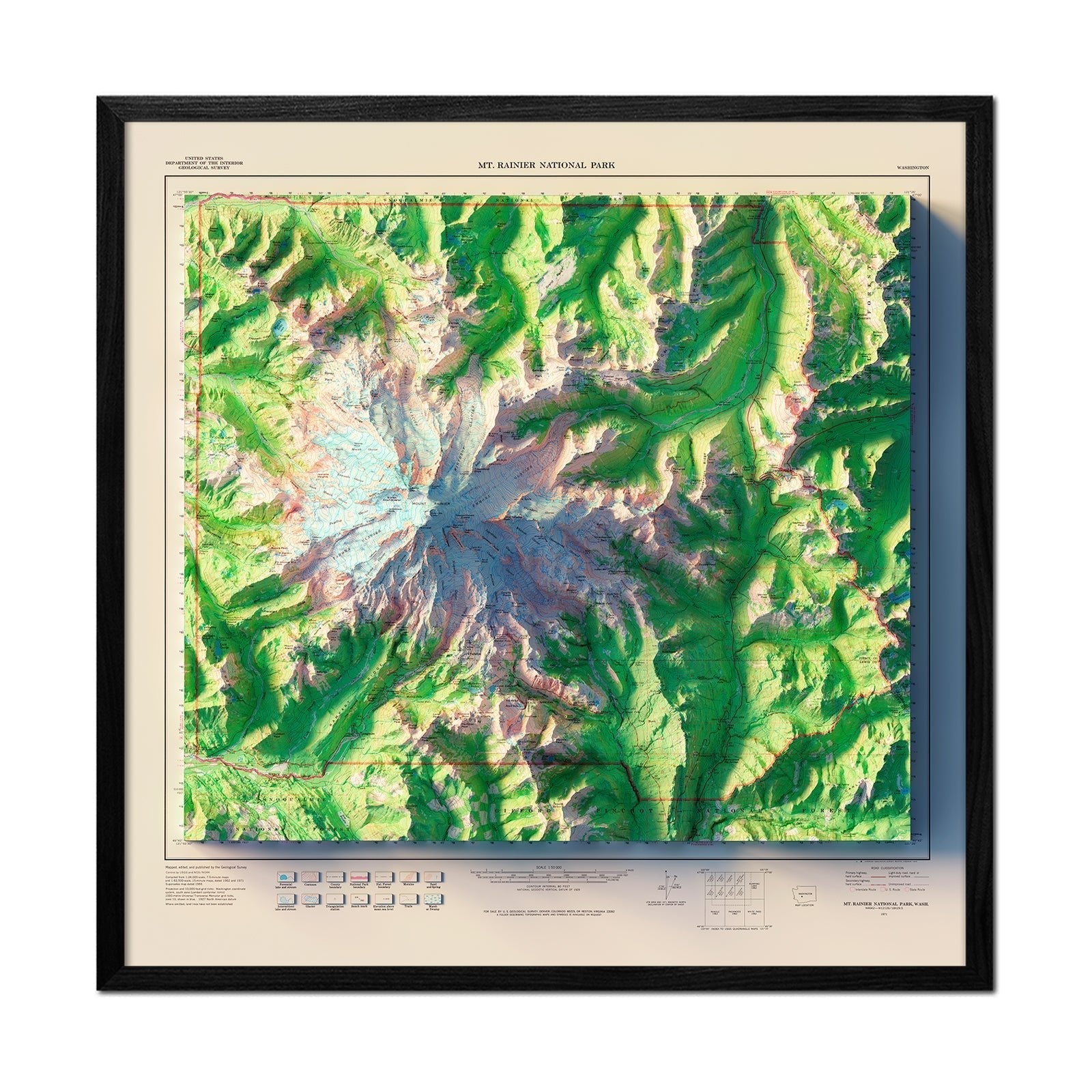 Mt. Rainier National Park 1971 Shaded Relief Map - No Frame - North Drinkware