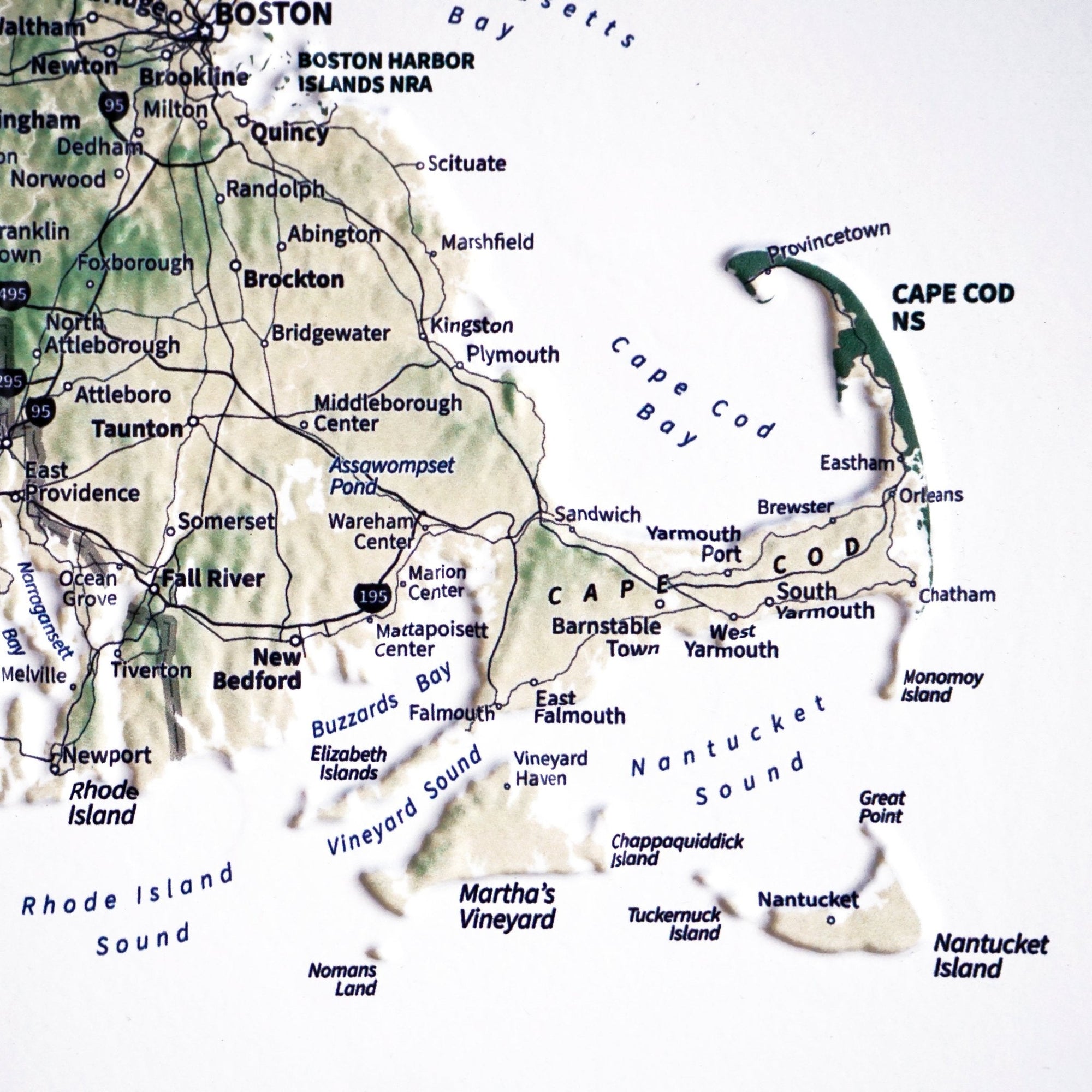 New England 3D Raised Relief Map - No Frame - North Drinkware