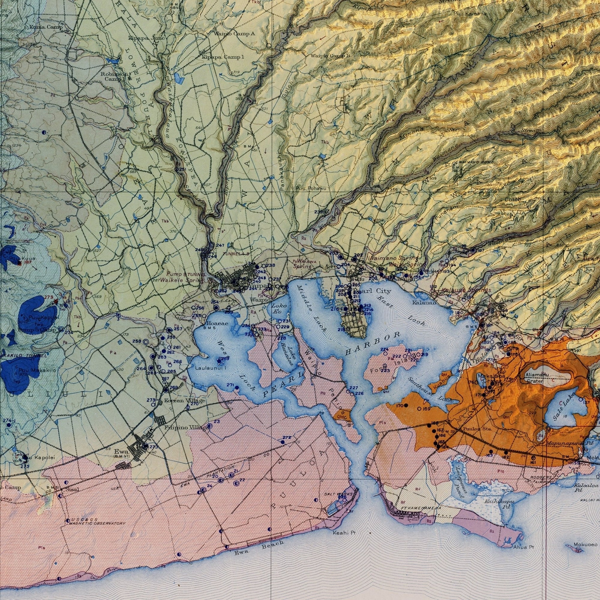 Oahu 1938 Shaded Relief Map - No Frame - North Drinkware
