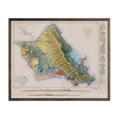 Oahu 1938 Shaded Relief Map - No Frame - North Drinkware