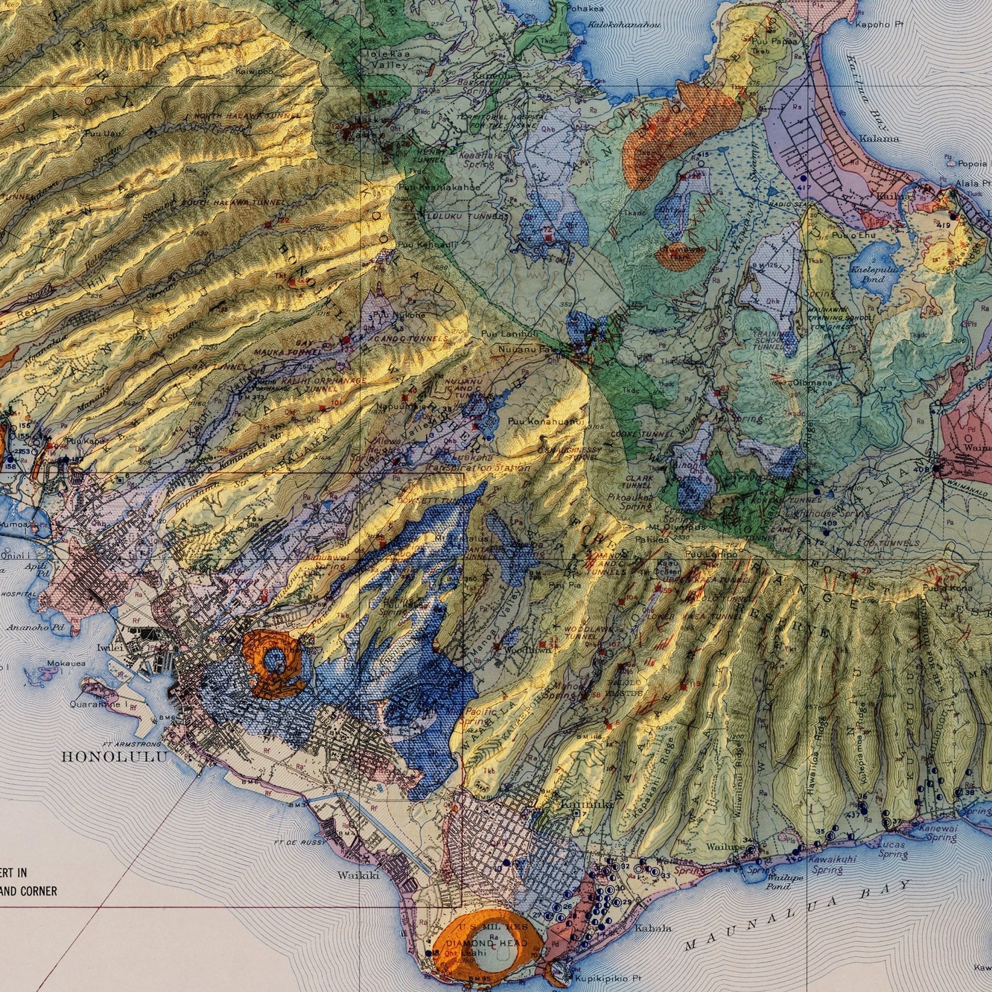 Oahu 1938 Shaded Relief Map - No Frame - North Drinkware