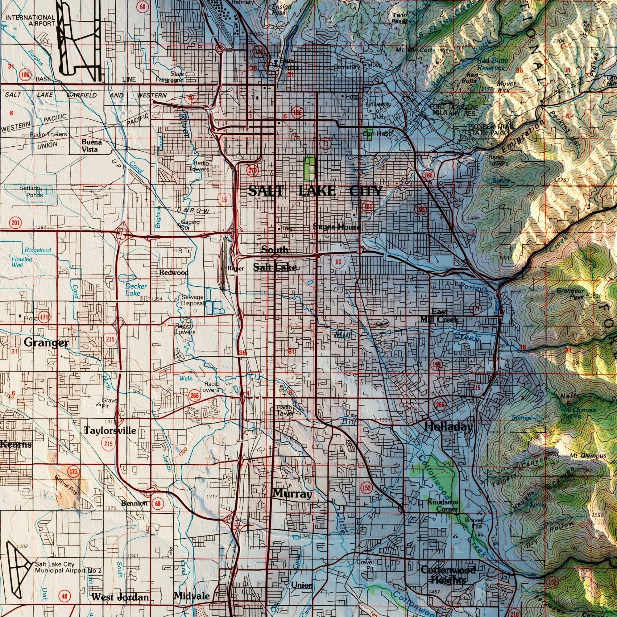 Salt Lake City, Utah 1980 Shaded Relief Map - No Frame - North Drinkware