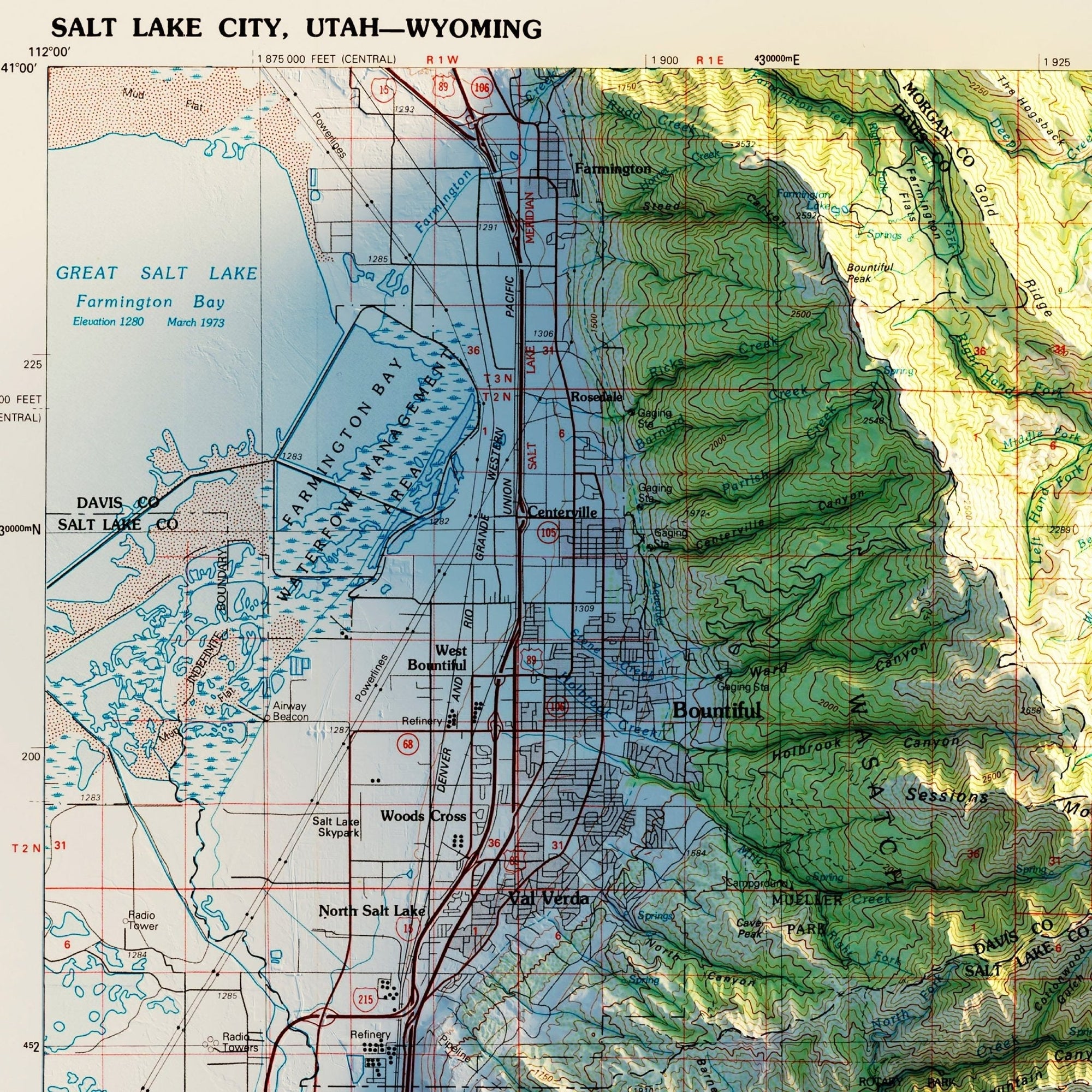 Salt Lake City, Utah 1980 Shaded Relief Map - No Frame - North Drinkware