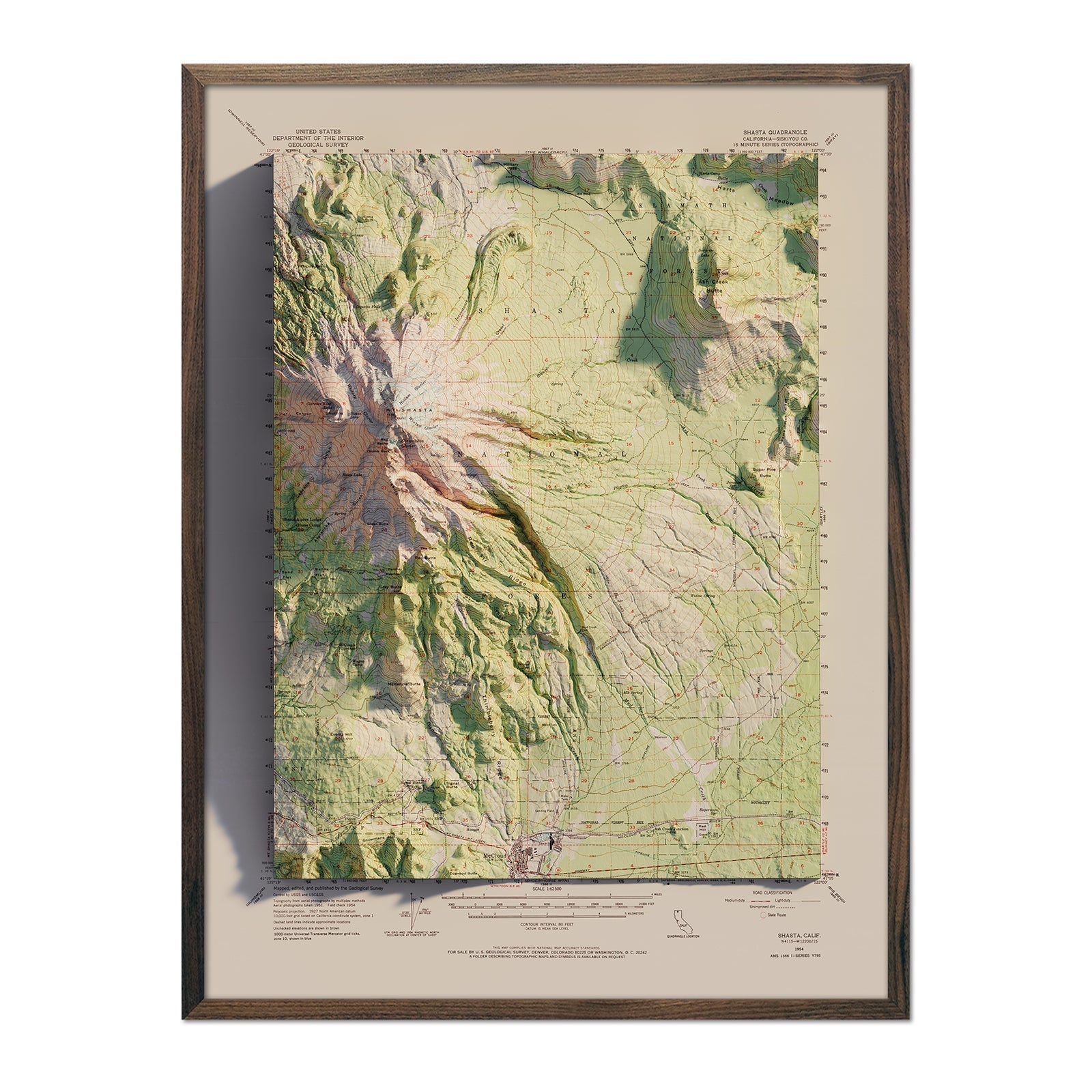 Shasta, California 1954 Shaded Relief Map - No Frame - North Drinkware