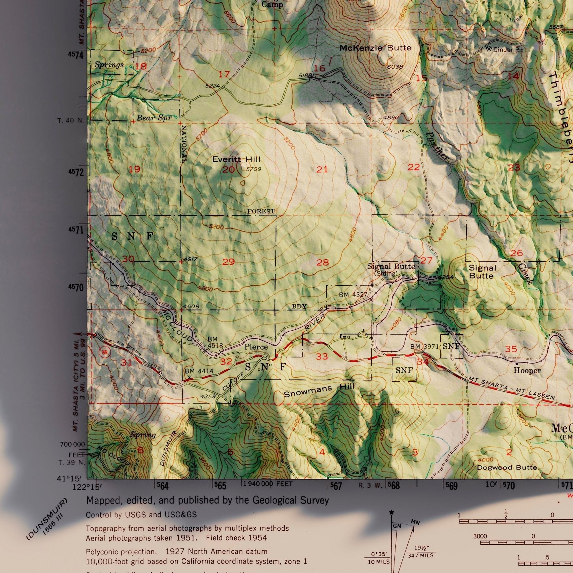 Shasta, California 1954 Shaded Relief Map - No Frame - North Drinkware