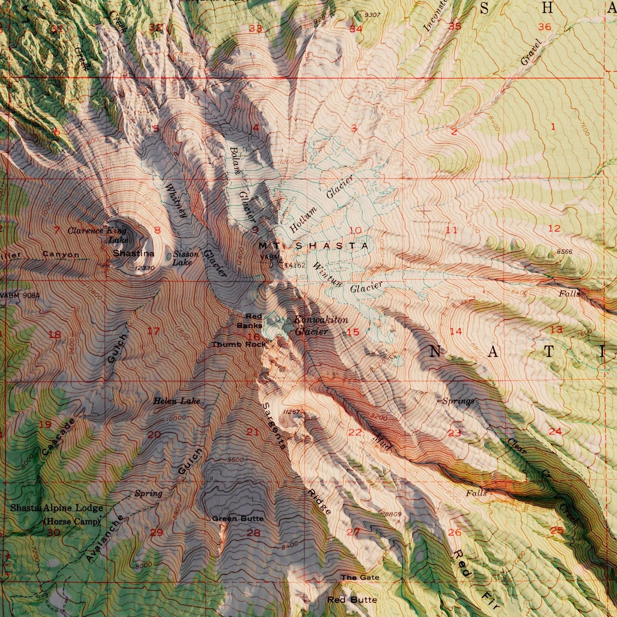 Shasta, California 1954 Shaded Relief Map - No Frame - North Drinkware
