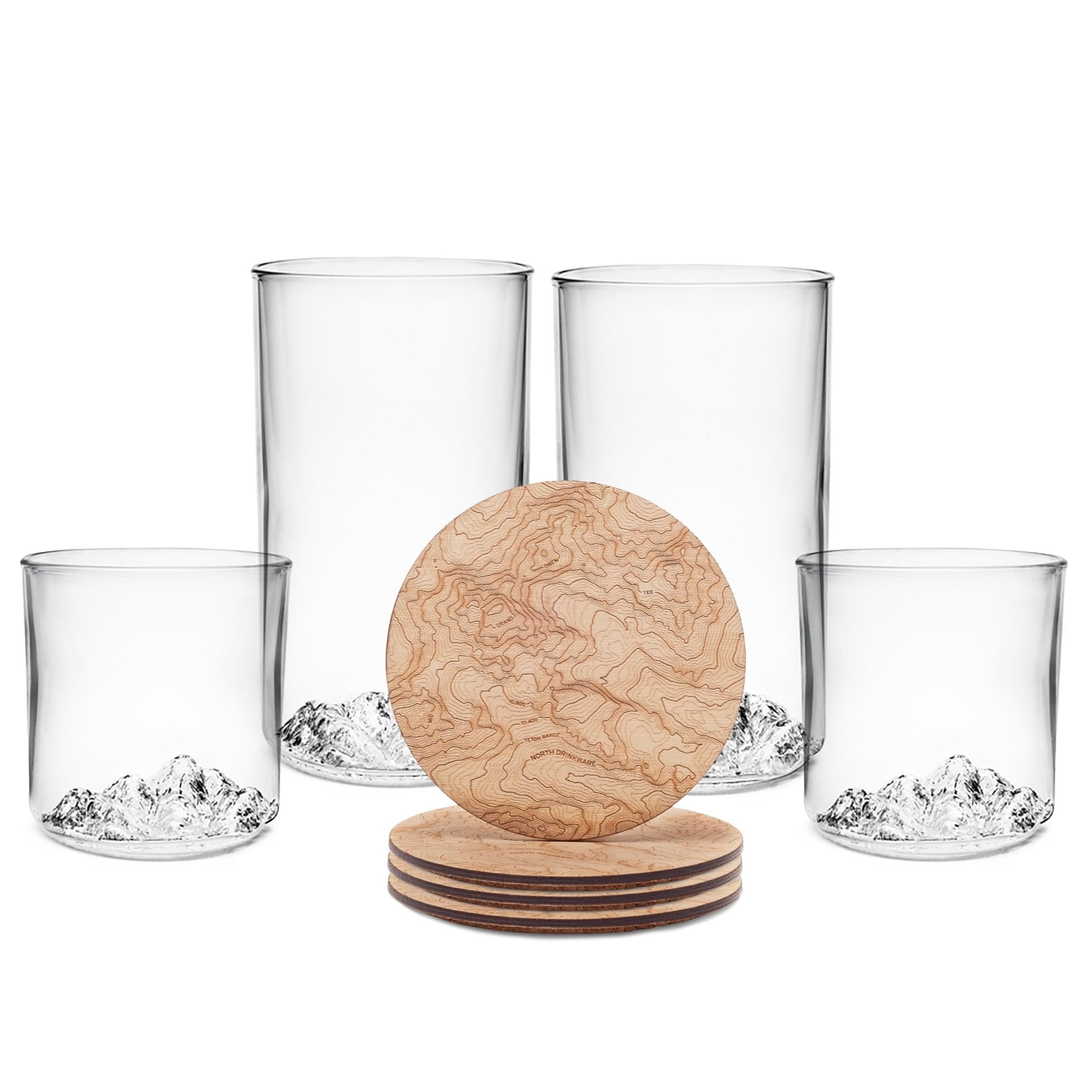 The Teton Set | Handblown Mountain Whisky, Beer & Coaster Gift