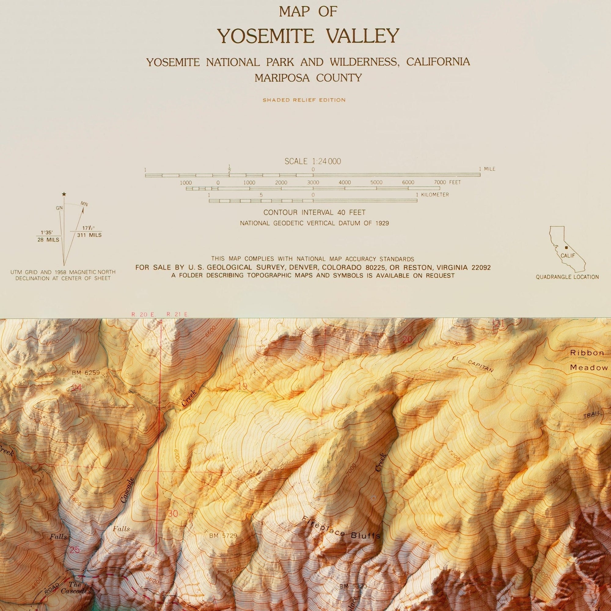 Yosemite Valley 1970 Shaded Relief Map - No Frame - North Drinkware