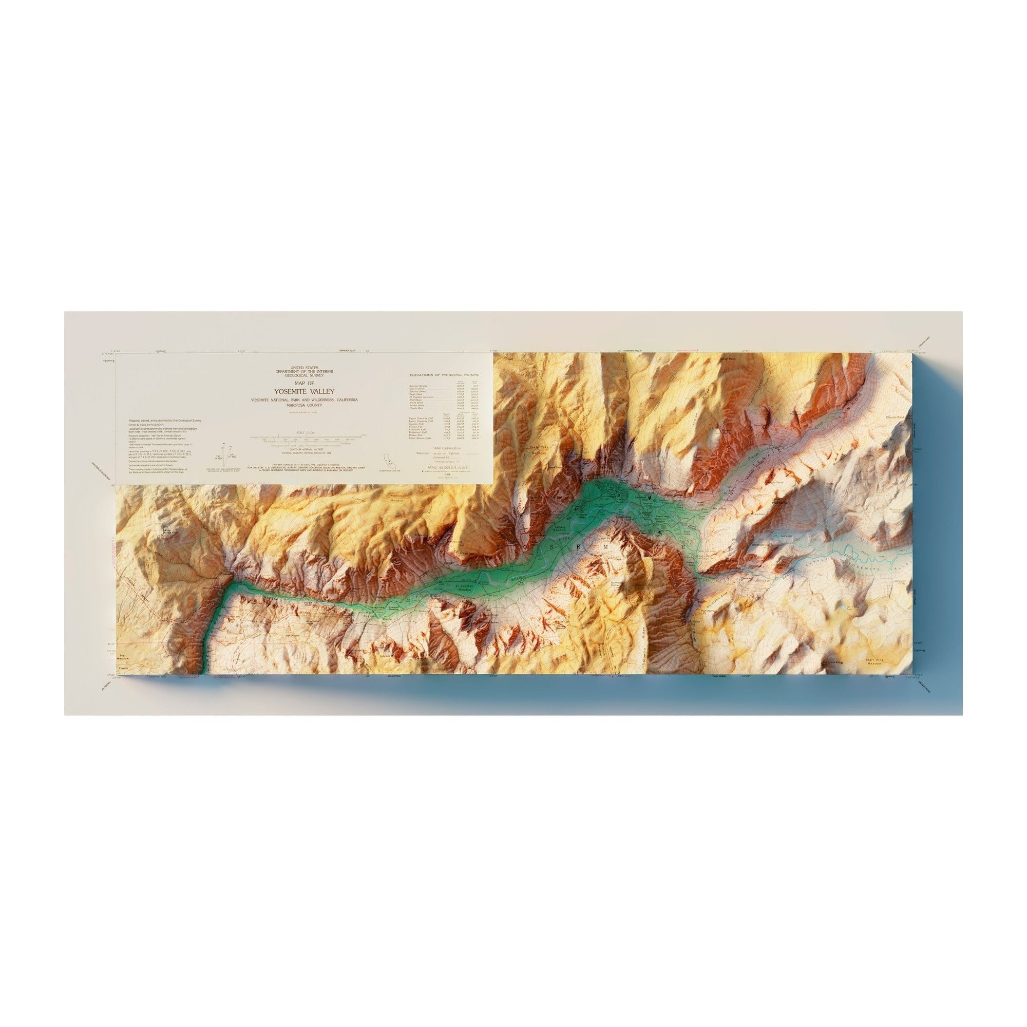 Yosemite Valley 1970 Shaded Relief Map - No Frame - North Drinkware