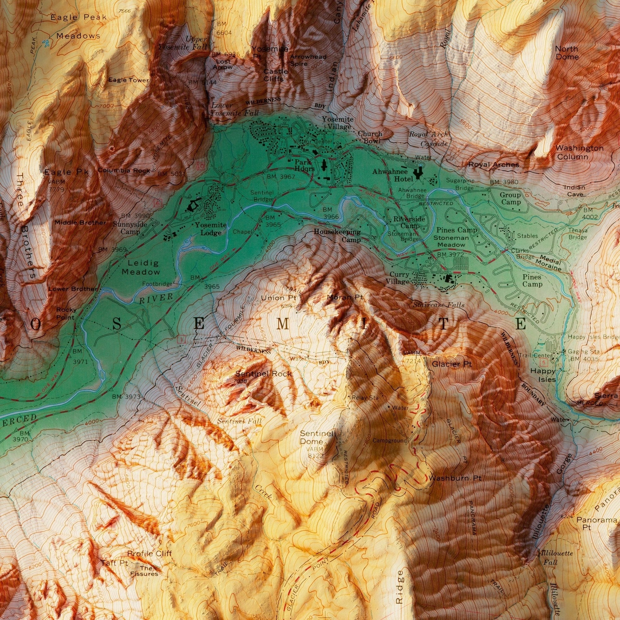 Yosemite Valley 1970 Shaded Relief Map - No Frame - North Drinkware