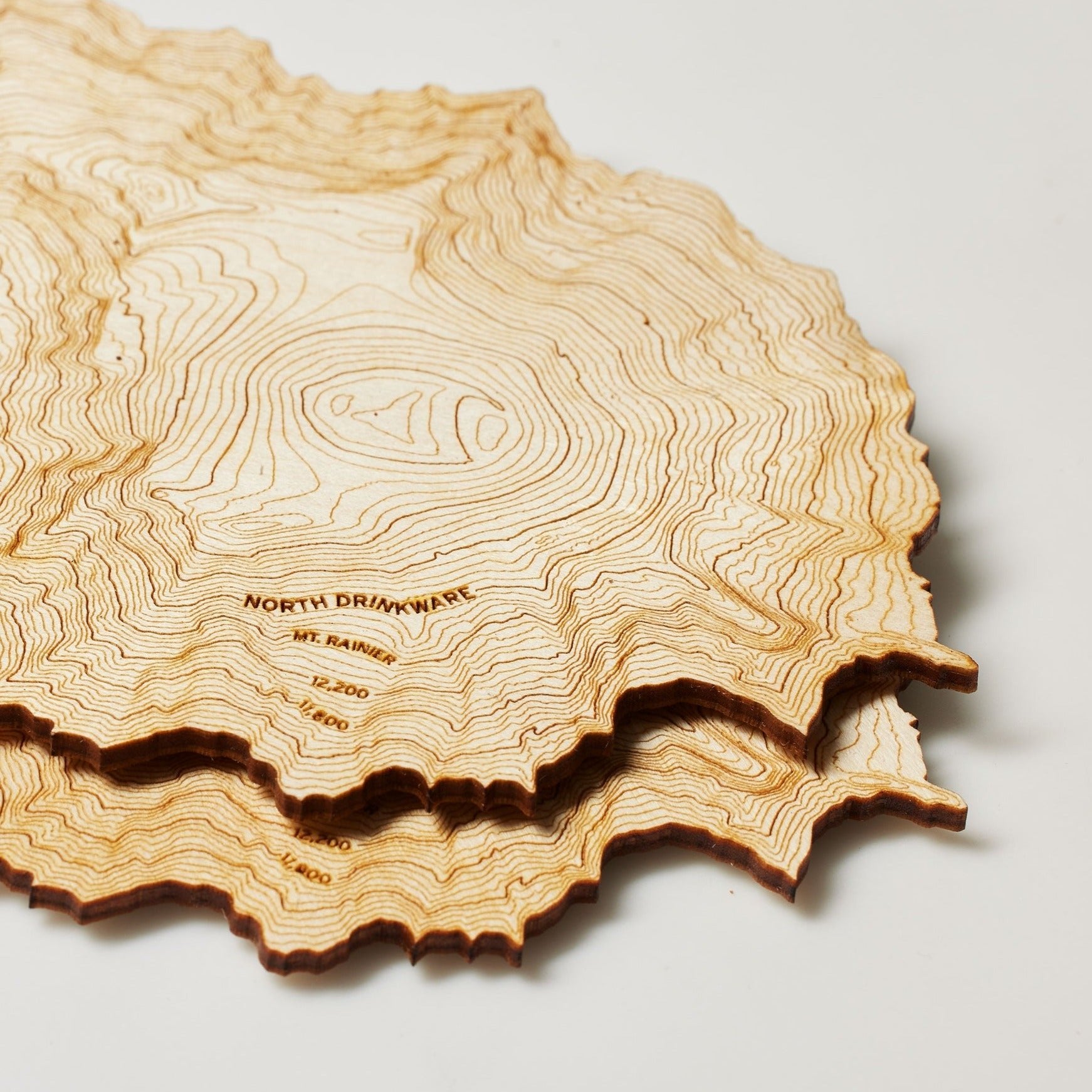 The Mt. Rainier Coaster | Set of Two | Custom Etched Wood
